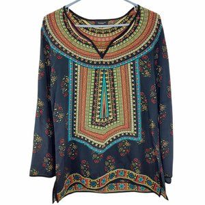 Tolani Silk Floral Boho Long Sleeve Top Beach Coverup Size XS